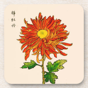 Vintages japanisches Chrysanthemum. Orange und Gol Getränkeuntersetzer