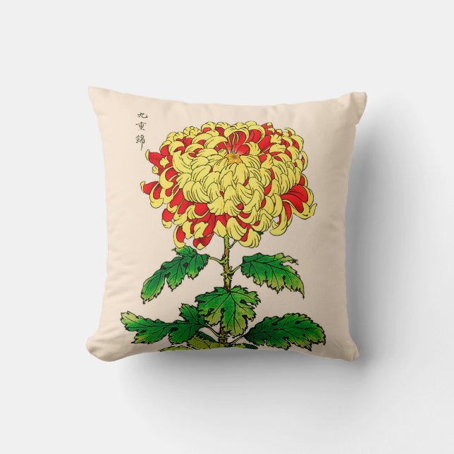 Vintages japanisches Chrysanthemum. Senfgelb Kissen (Vorderseite)