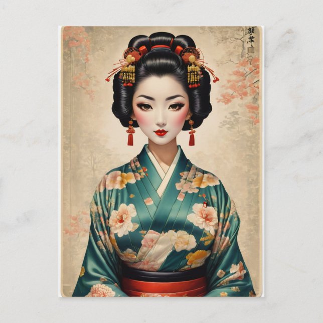 Vintages japanisches Geisha-Portrait Postkarte (Vorderseite)