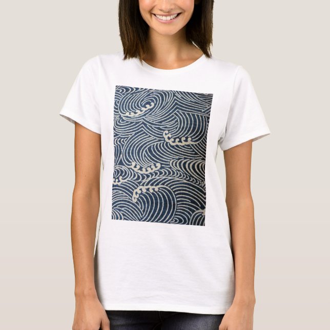 Vintages japanisches Gewebe, Wellen-Muster T-Shirt (Vorderseite)