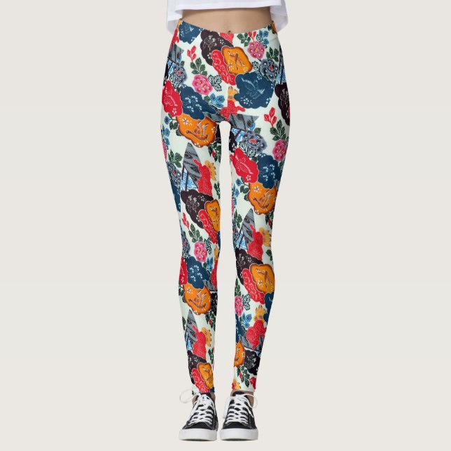 Vintages japanisches Kimono-Gewebe (Bingata) Leggings (Vorderseite)
