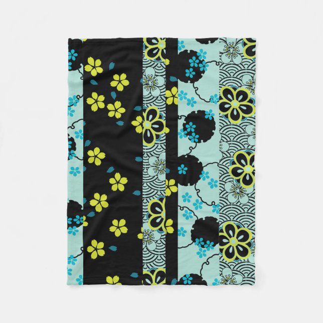 Vintages japanisches Kimono Muster Fleecedecke (Vorderseite)