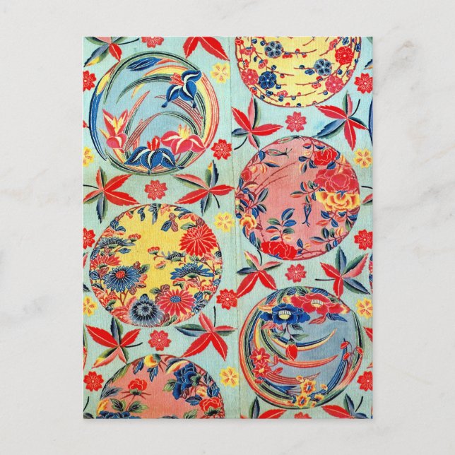 Vintages japanisches Kimono Textile (Bingata) Postkarte (Vorderseite)