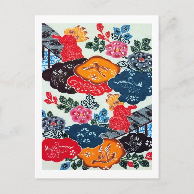 Vintages japanisches Kimono Textile (Bingata) Postkarte (Vorderseite)