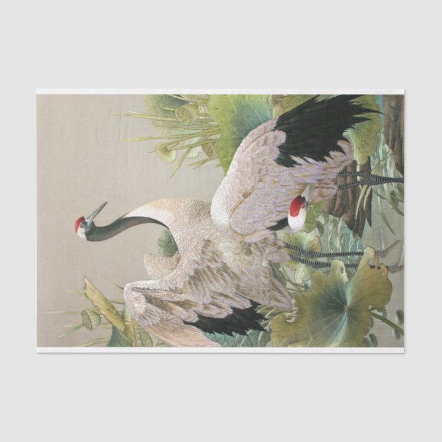 Vintages japanisches Krandekoupage Seidenpapier (Vorderseite)