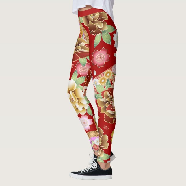 Vintages japanisches Kunstmuster der Roten Flora Leggings (Links)