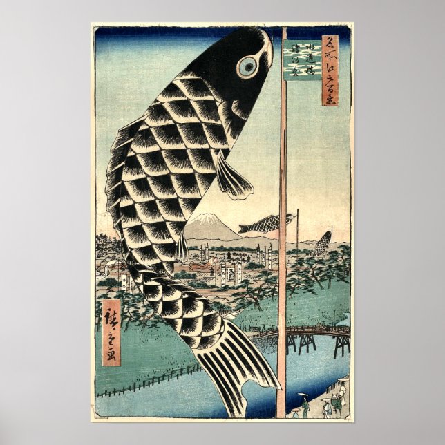 Vintages japanisches Kunstpapier Fish Blue Poster (Vorne)
