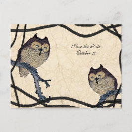 Vintages japanisches Owl Save the Date Ankündigungspostkarte