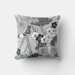 Vintages japanisches Textil, Blumenmuster Kissen