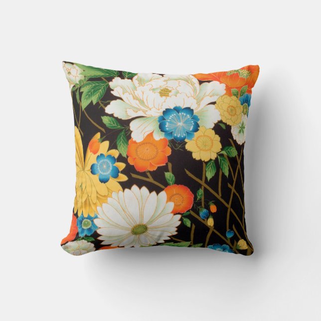 Vintages japanisches Textil, floral Kissen (Vorderseite)