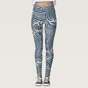 Vintages japanisches Textil, Wellenmuster Leggings
