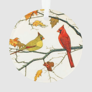 Vintages japanisches Zeichnen, Kardinäle auf eine Ornament