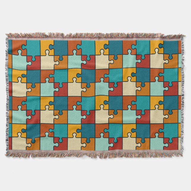 Vintages Jigsaw Puzzle Pieces Muster Decke (Vorderseite)