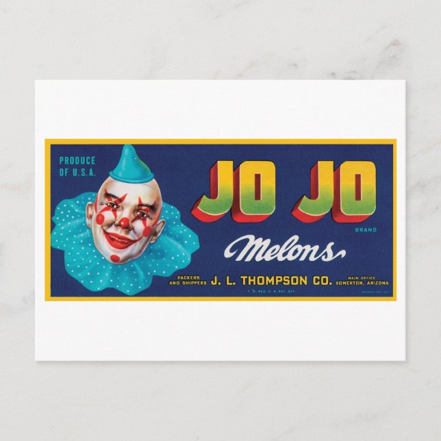 Vintages JO Melons Crate Label Postkarte (Vorderseite)