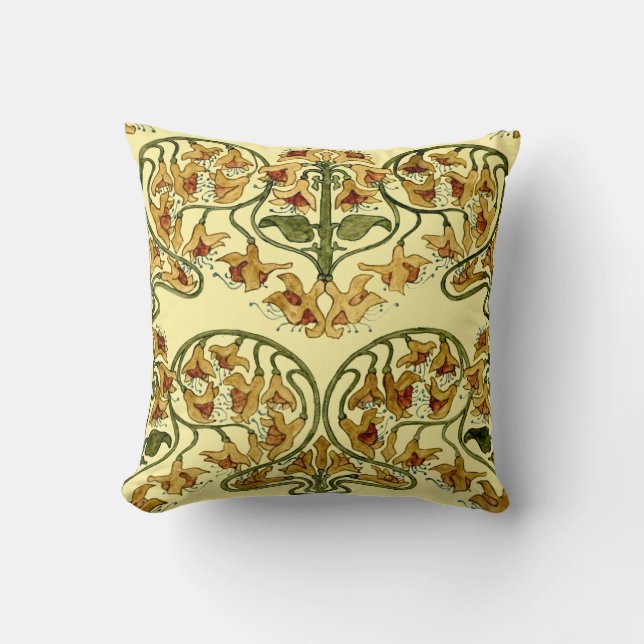 Vintages Jugendstil 1907 Blumenmuster Kissen (Vorderseite)