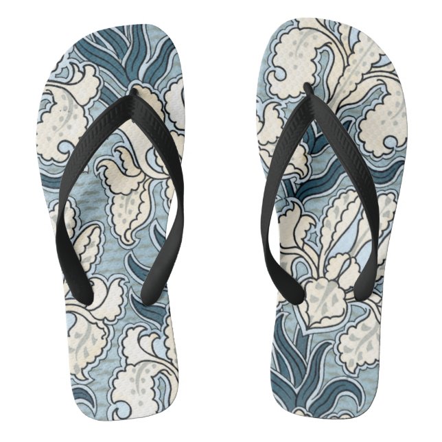 Vintages Jugendstil, Blue Garden Iris Blume Flip Flops (Fußbett)