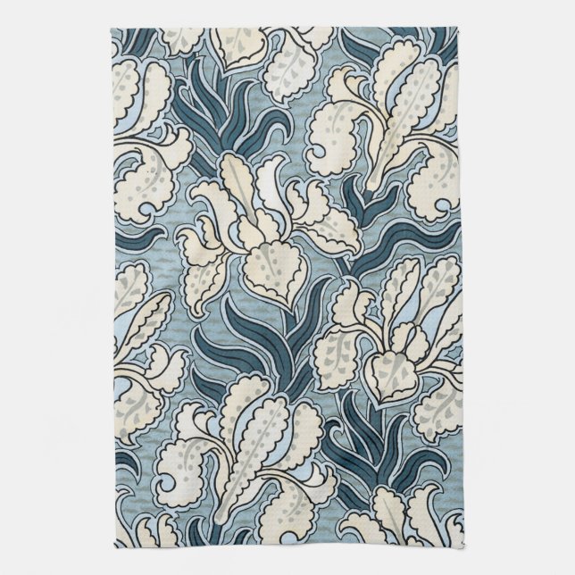 Vintages Jugendstil, Blue Garden Iris Blume Geschirrtuch (Vertikal)