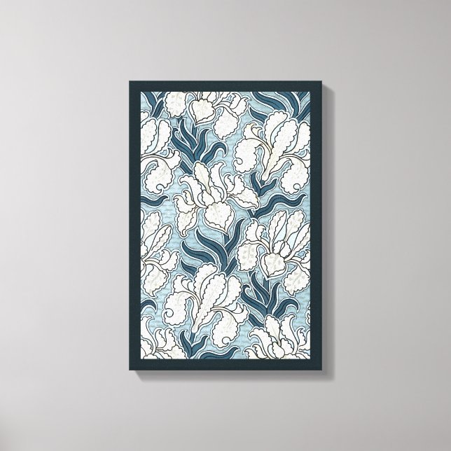 Vintages Jugendstil, Blue Garden Iris Blume Leinwanddruck (Vorderseite)