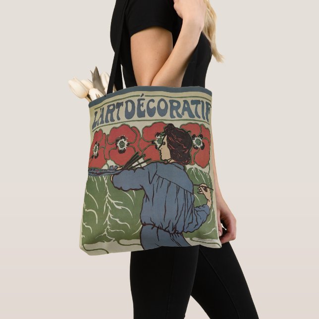 Vintages Jugendstil, Blume zum Malen von Mohn Tasche (Von Nahem)