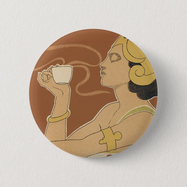 Vintages Jugendstil-Café Rajah, Lady mit Kaffee Button (Vorderseite)