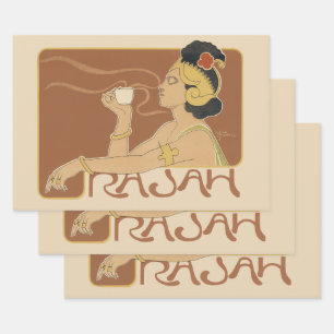 Vintages Jugendstil-Café Rajah, Lady mit Kaffee Geschenkpapier Set