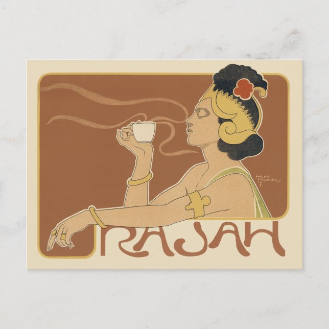 Vintages Jugendstil-Café Rajah, Lady mit Kaffee Postkarte (Vorderseite)