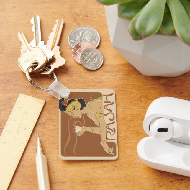 Vintages Jugendstil-Café Rajah, Lady mit Kaffee Schlüsselanhänger (Schreibtisch)