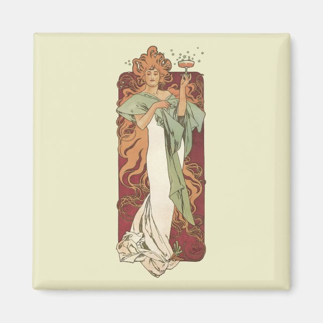 Vintages Jugendstil, Champagner von Alphonse Mucha Magnet (Vorne)