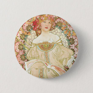 Vintages Jugendstil, Champenois von Alphonse Mucha Button
