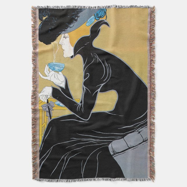 Vintages Jugendstil, Dame Drinking Marco Polo Tee Decke (Vorderseite Vertikal)