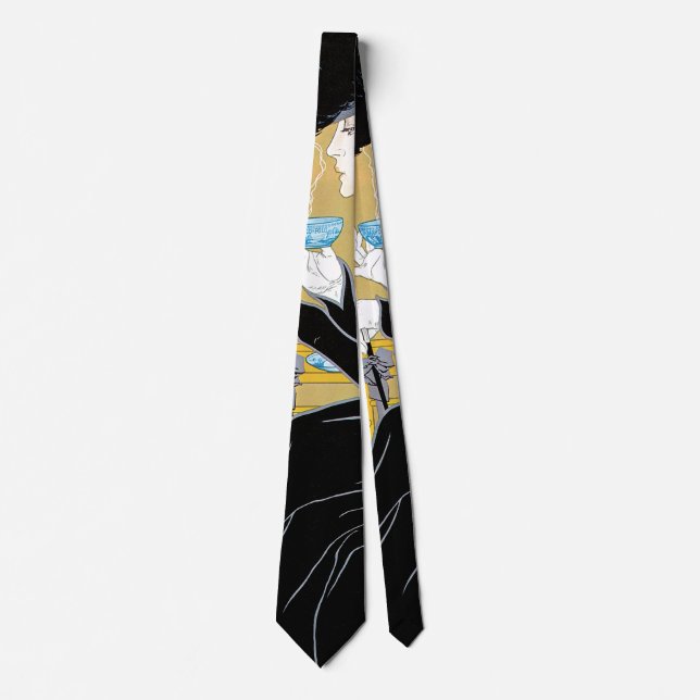 Vintages Jugendstil, Dame Drinking Marco Polo Tee Krawatte (Vorderseite)