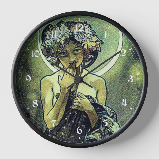 Vintages Jugendstil Der Mond von Mucha Uhr (Vorderseite)