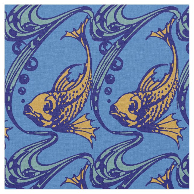 Vintages Jugendstil-Fischmuster Stoff (Nahaufnahme)