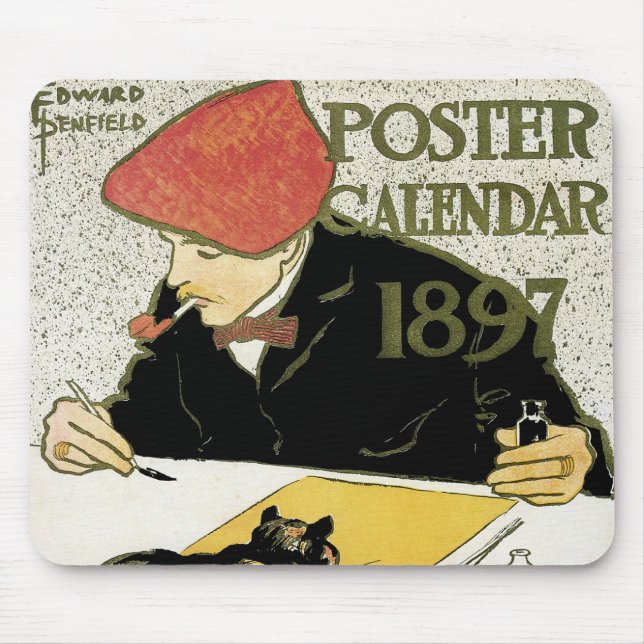 Vintages Jugendstil, Kunstmalerei mit Hauskatze Mousepad (Vorne)