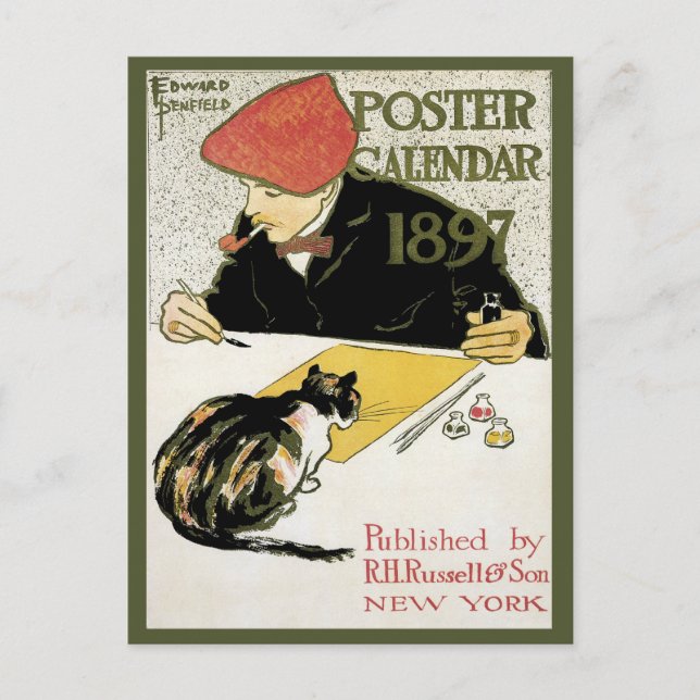 Vintages Jugendstil, Kunstmalerei mit Hauskatze Postkarte (Vorderseite)