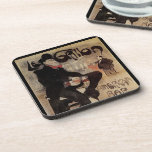 Vintages Jugendstil Le Grillon, Man Drinks Biere Getränkeuntersetzer