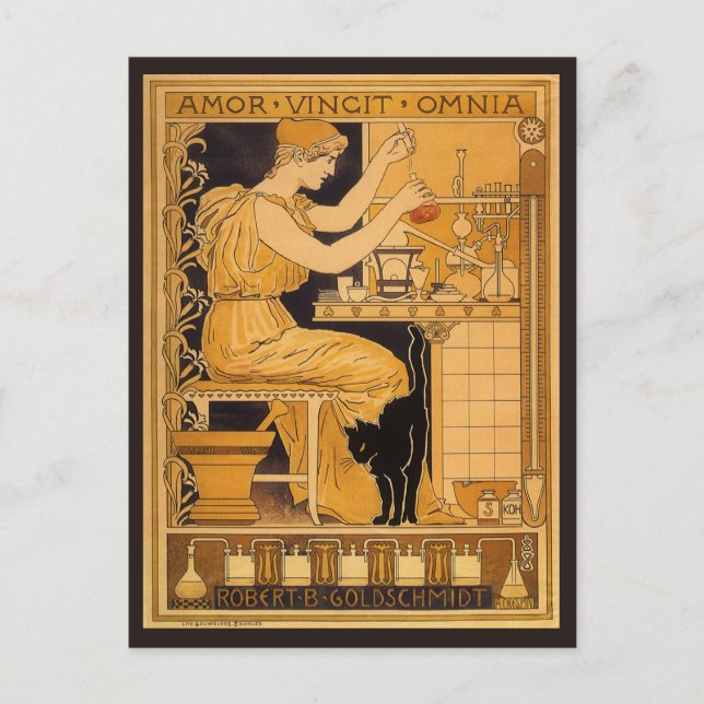 Vintages Jugendstil, Liebe erobert alles Wissensch Postkarte (Vorderseite)