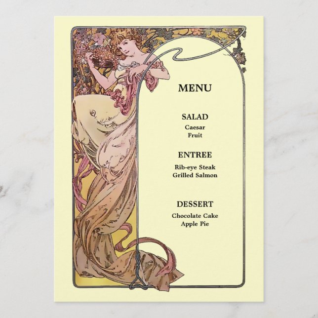 Vintages Jugendstil-Menü für Hochzeiten Menükarte (Vorderseite)
