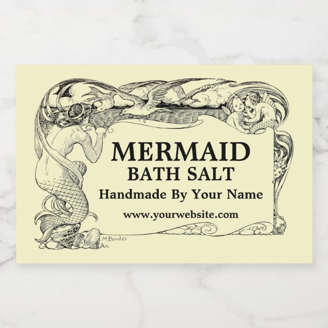 Vintages Jugendstil-Mermaid-Template Lebensmitteletikett (Einzelnes Label)