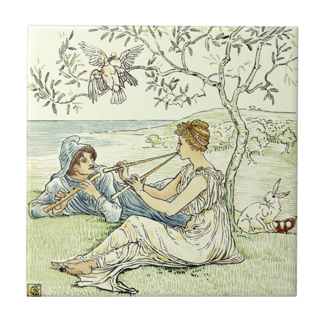 Vintages Jugendstil Olivenweg von Walter Crane Fliese (Vorderseite)