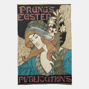Vintages Jugendstil, Prang's Osterveröffentlichung Geschirrtuch