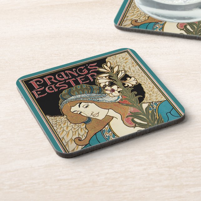 Vintages Jugendstil, Prang's Osterveröffentlichung Getränkeuntersetzer (Linke Seite)