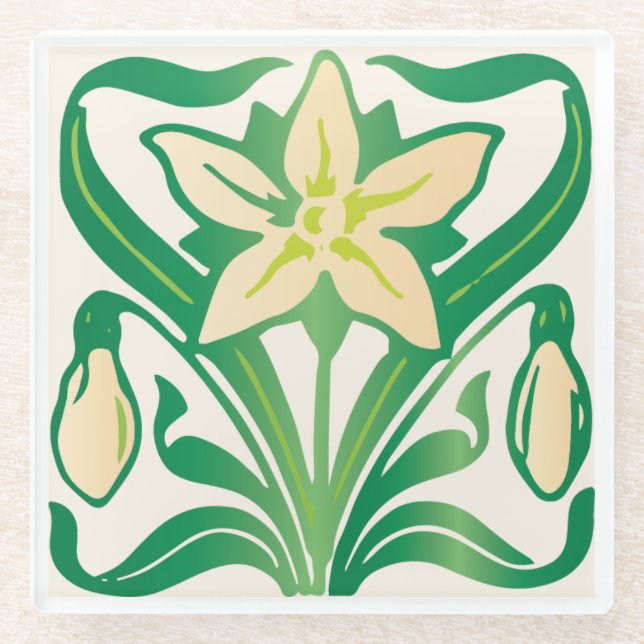 Vintages Jugendstil-Schneeschuhwandermuster Glasuntersetzer (Vorderseite)