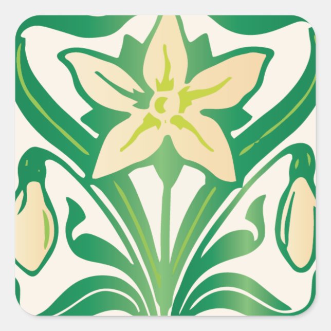 Vintages Jugendstil-Schneeschuhwandermuster Quadratischer Aufkleber (Vorderseite)