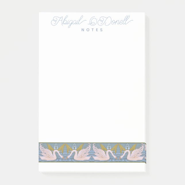 Vintages Jugendstil-Swan-Muster - Personalisiert Post-it Klebezettel (Vorderseite)