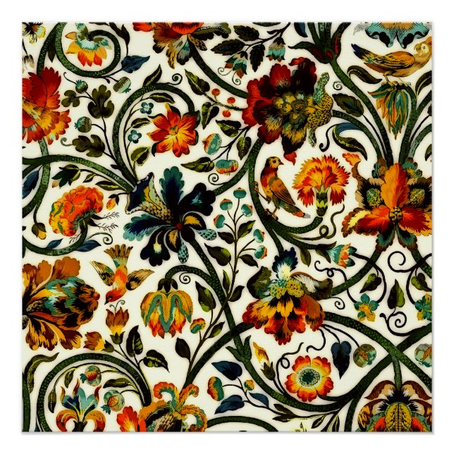 Vintages Jugendstil-Thistles Cicadas Muster Poster (Vorderseite)