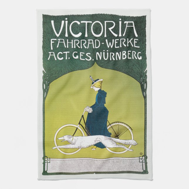 Vintages Jugendstil, Victoria Fahrrad Werke, Rehm Geschirrtuch (Vertikal)