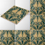 Vintages Jugendstil-Vogelpaarmuster Fliese<br><div class="desc">Vintage Jugendstil- oder Kunsthandwerksmuster von Blume und Vogelpaaren. Sie können die goldene Hintergrundfarbe anpassen.</div>