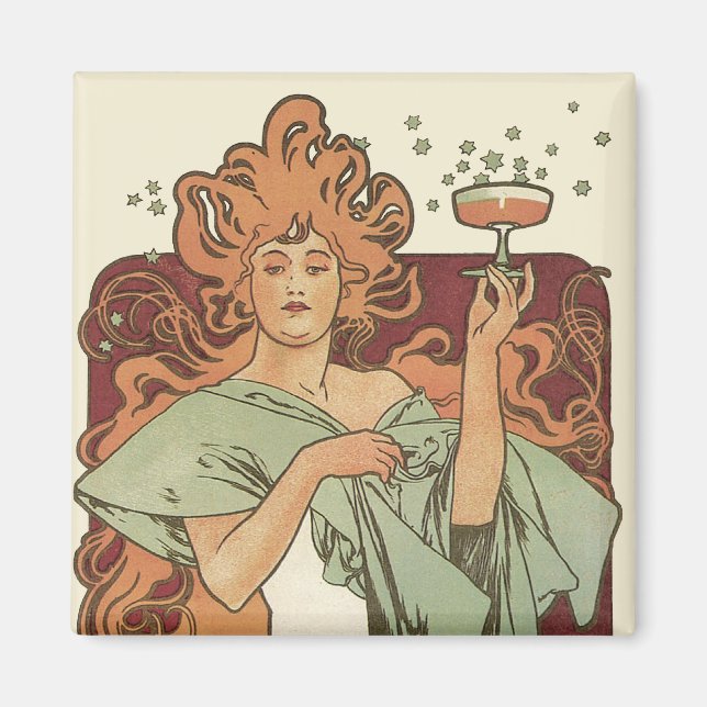 Vintages Jugendstil von Mucha, Champagner-Party Magnet (Vorne)