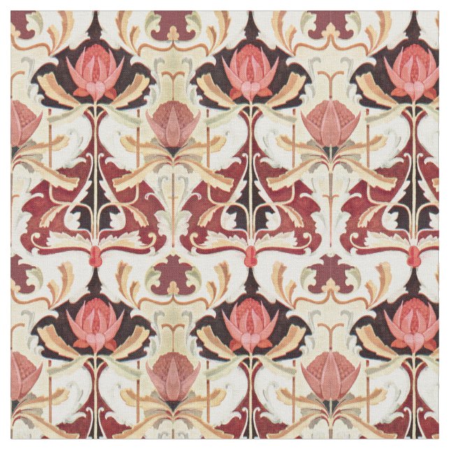 Vintages Jugendstil-Waratah-Blumenmuster Stoff (Nahaufnahme)